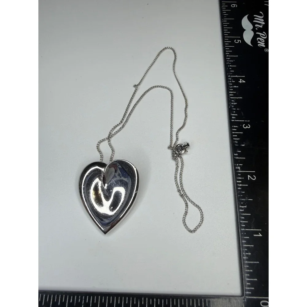 Trifari Silver Tone Puffed Heart Pendant Necklace Large Bold Romantic Statement